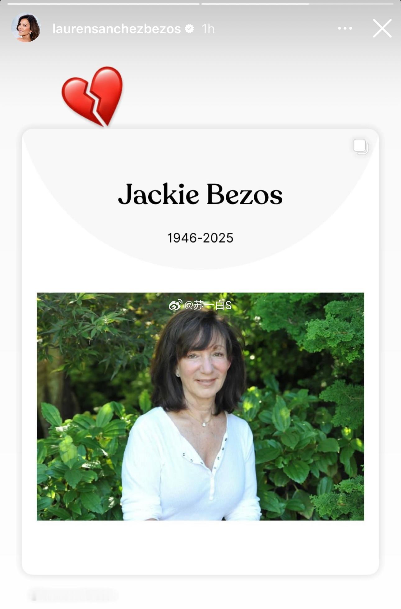 贝佐斯的妈妈Jackie/Jacklyn去世了，享年78岁[蜡烛]她在高中时跟T
