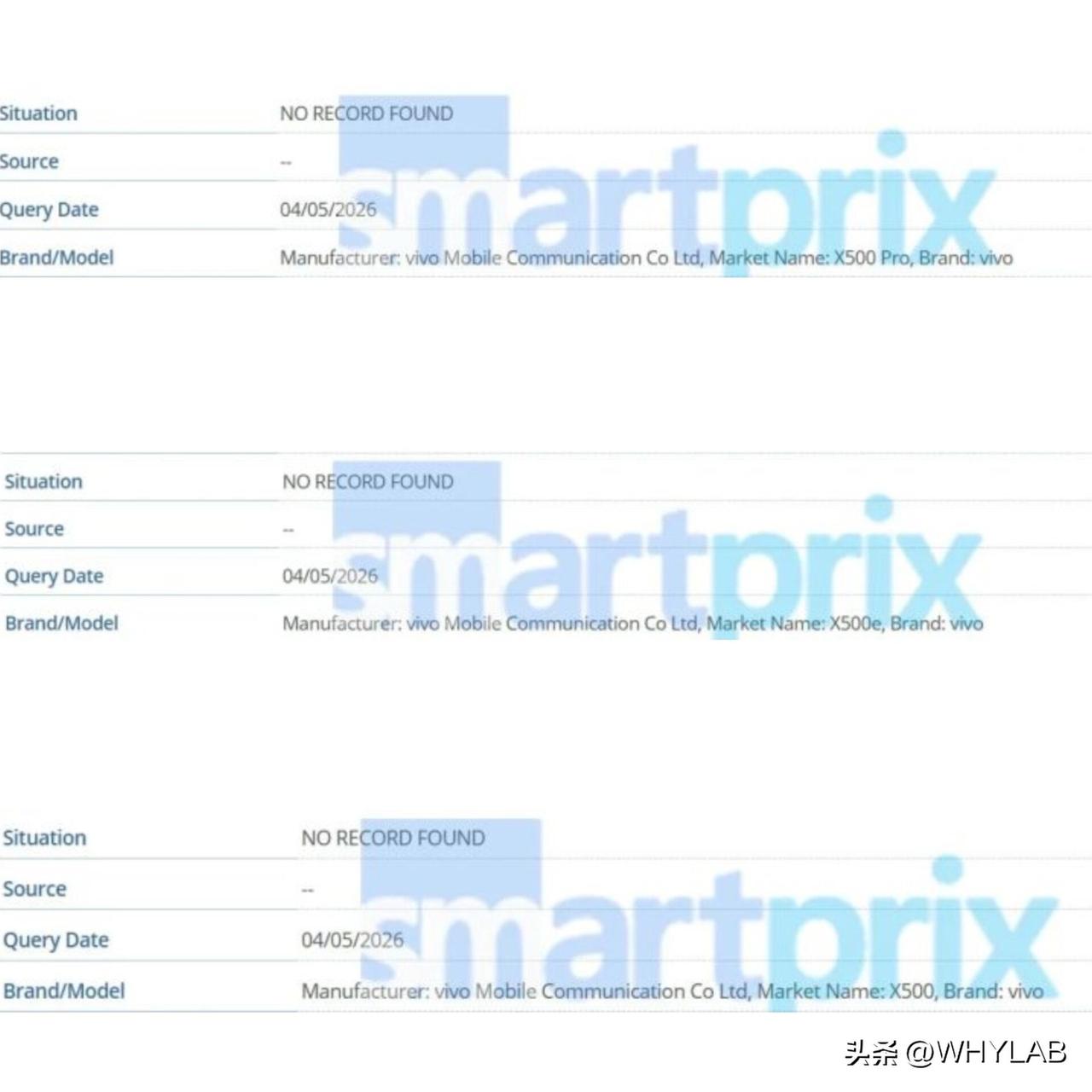 vivo X500 系列现身 GSMA IMEI数据库，三款产品：vivo X5