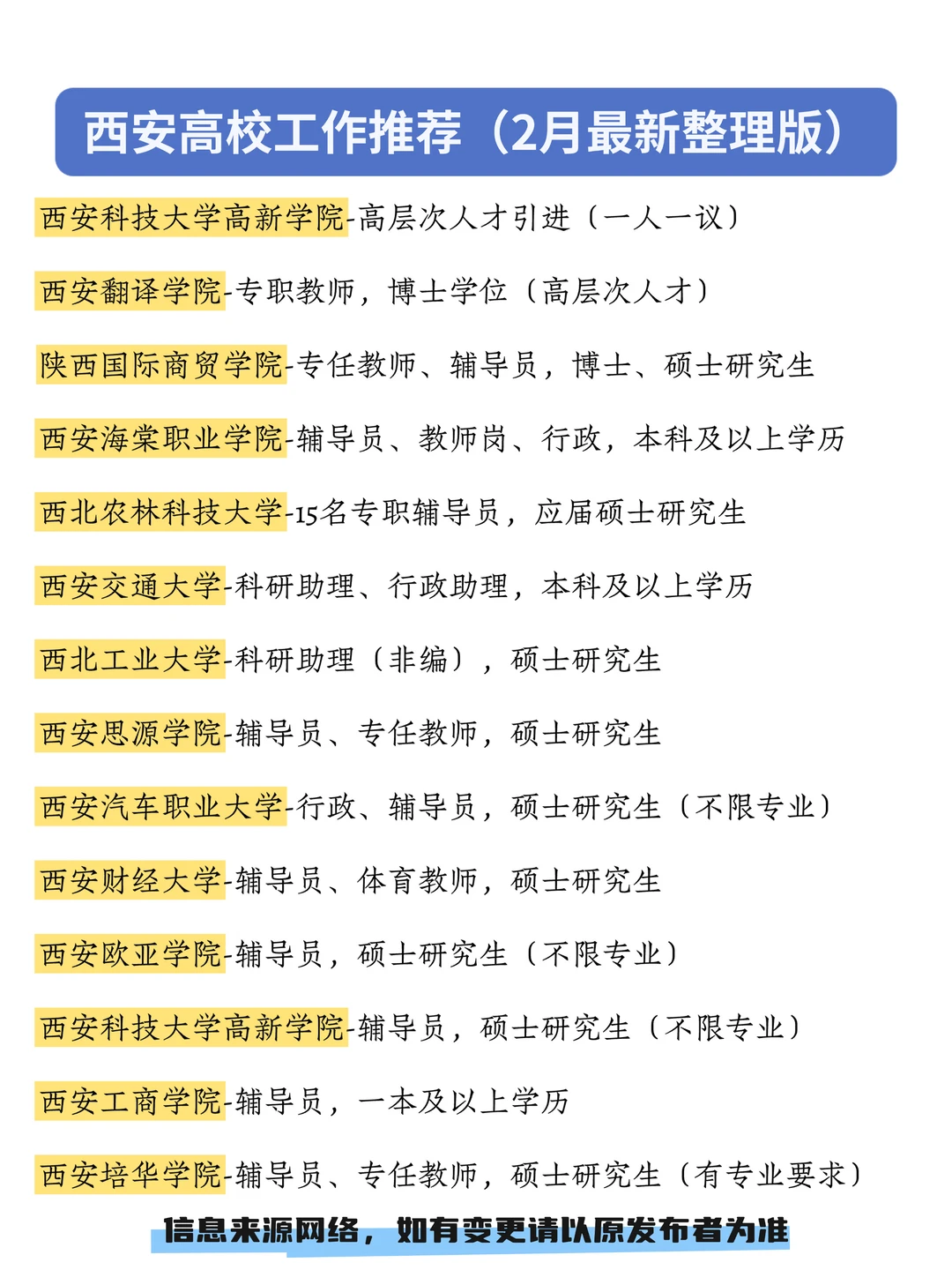 西安高校辅导员、行政工作推荐（最新整理版）