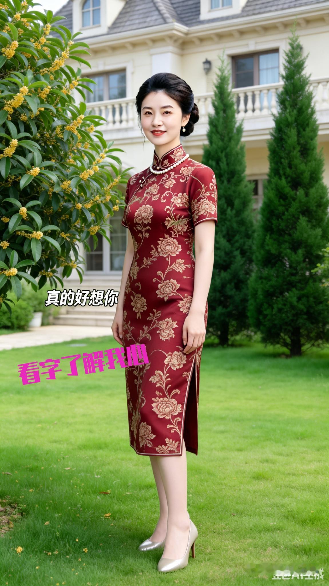 此女娇俏而立，轻语“真的好想你”。
容颜甜如蜜糖，盼爱驻留心际。
温柔盈于双眸，