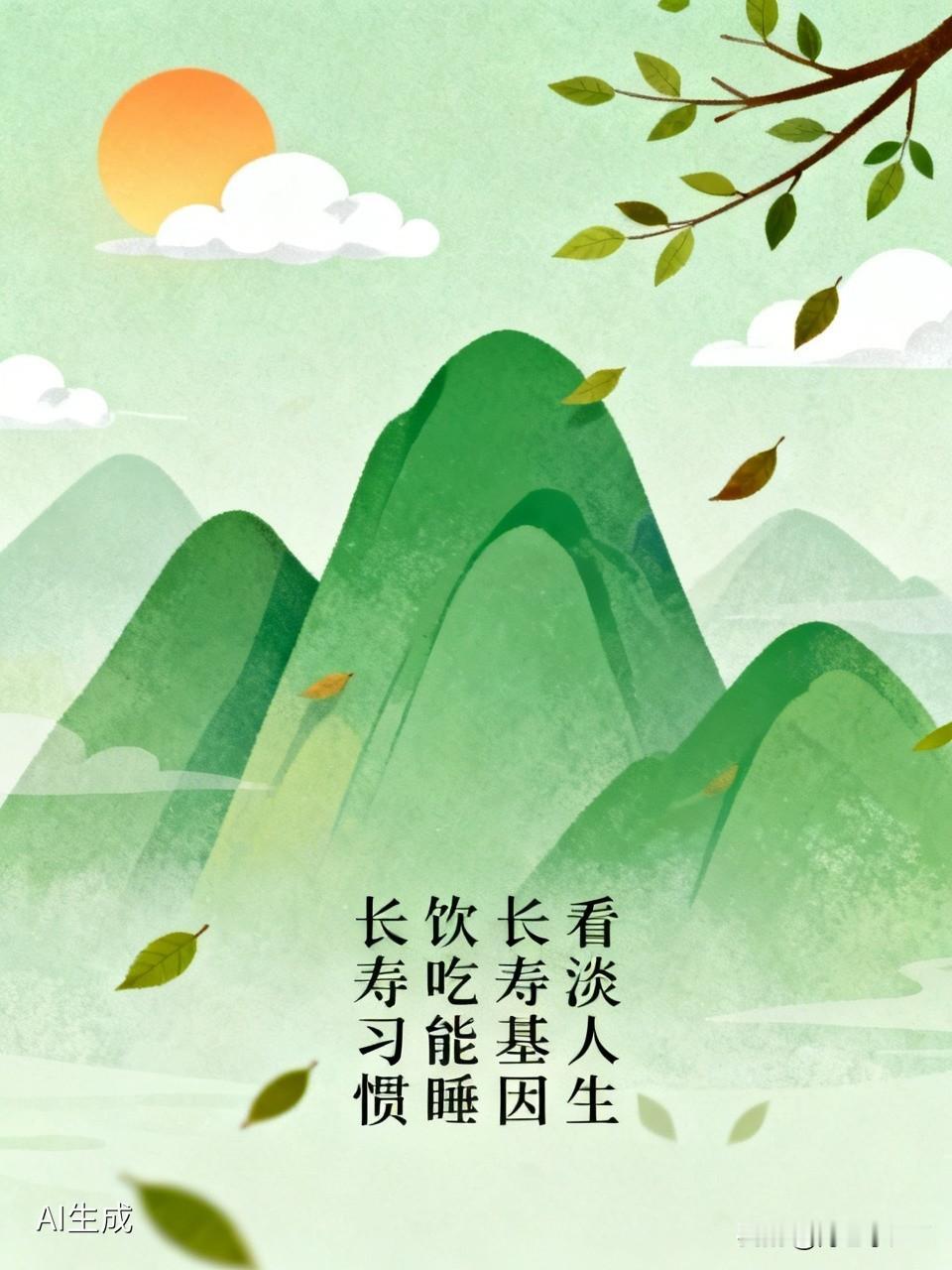 第一，心态要好。
第二，饮食规律。
第三，能吃能睡。
第四，长寿基因。
第五，看