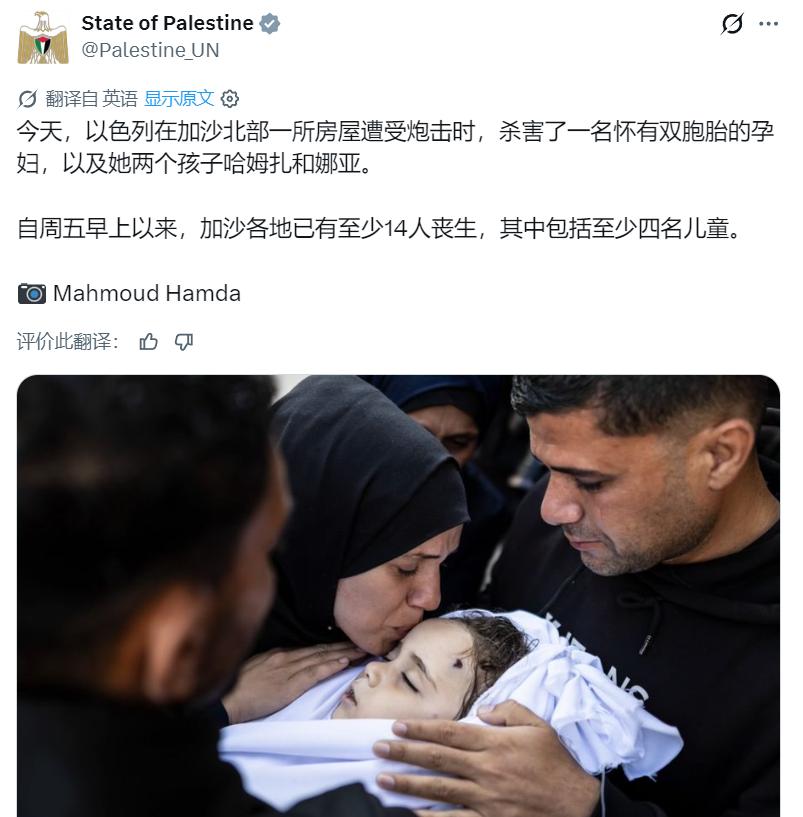 这就是“世界上最有道德的军队”，它们想杀就杀！
巴勒斯坦驻联合国表团：以色列在加