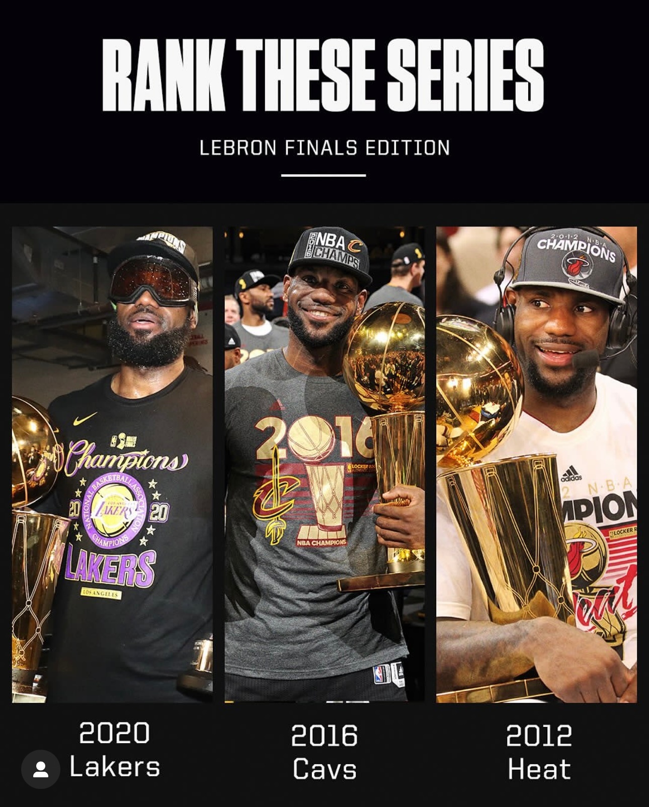 ESPN晒图提问：詹姆斯2012、2016、2020三个冠军最让你印象深刻的是哪