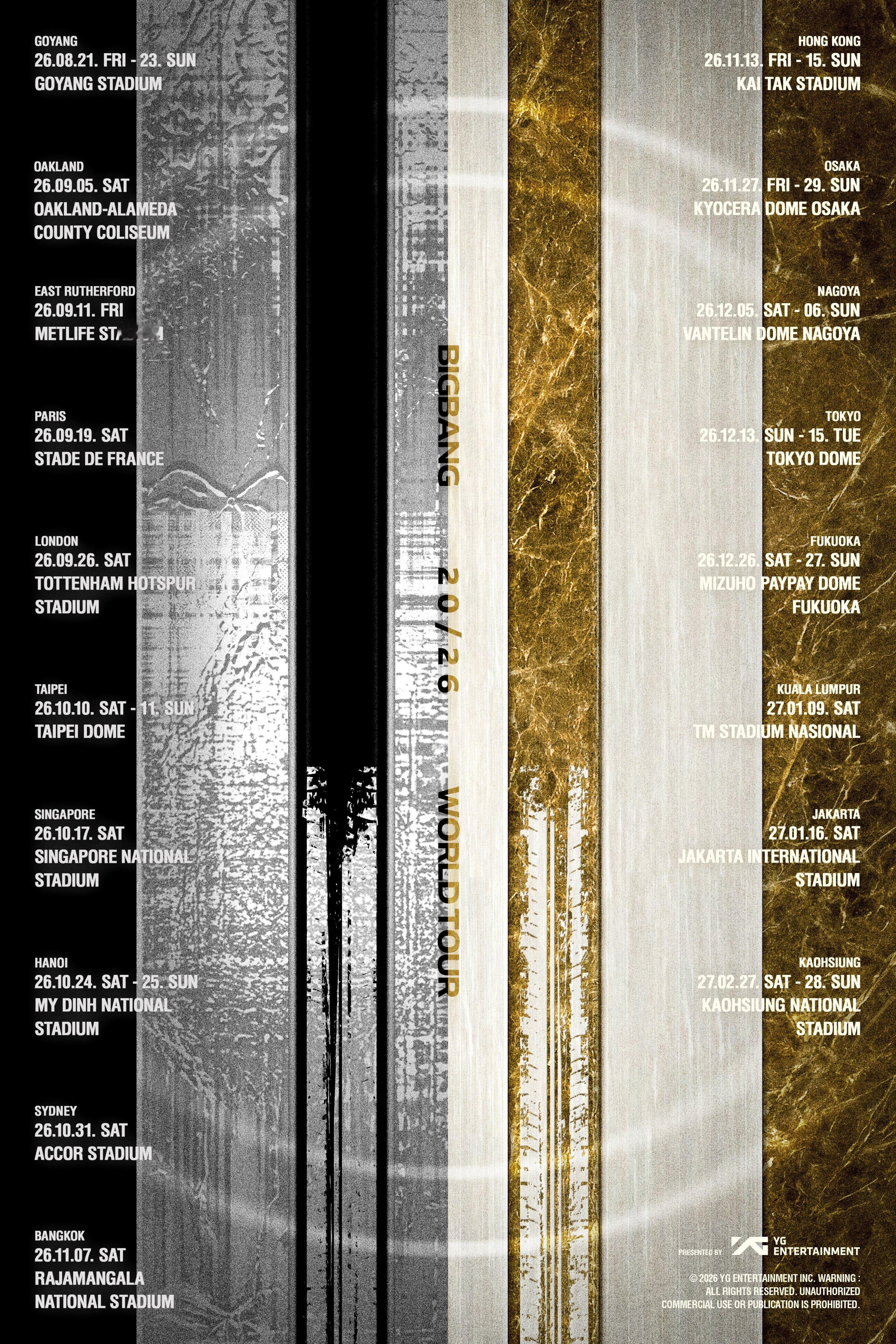 BigBang巡演预告 BIGBANG 2026 WORLD TOUR 世界巡回