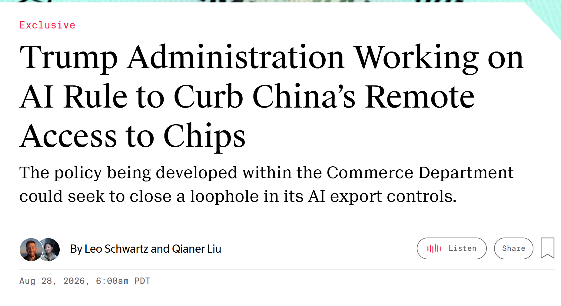 突发报道：特朗普政府拟推 AI 新规，禁止中国公司通过泰国、新加坡等第三国调用英