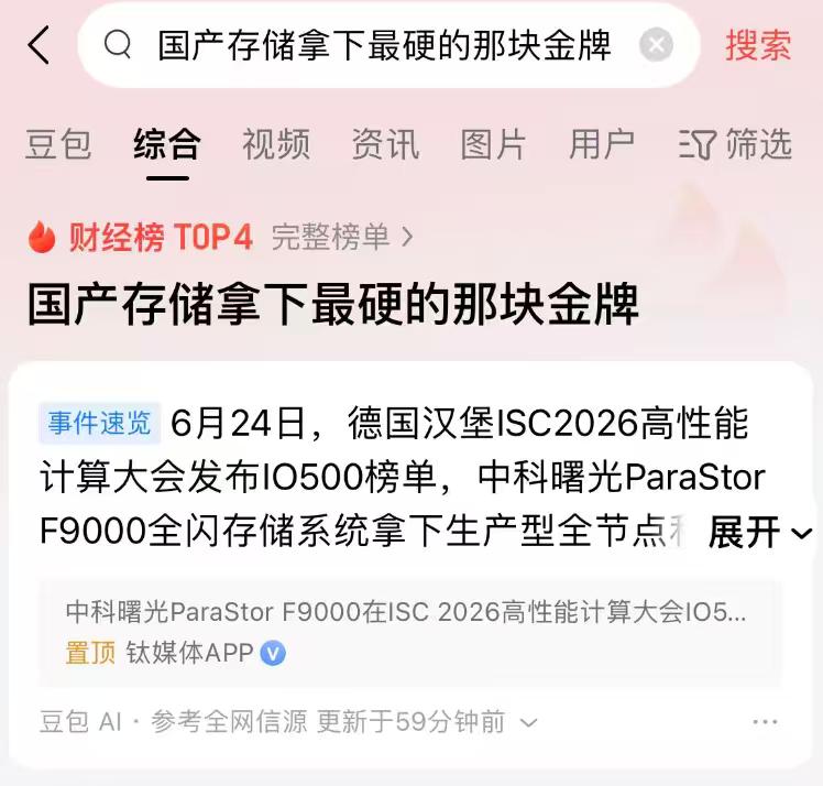 中国存储拿下全球第一，算力赛道再添重磅利好！

头条财经热榜都看了吗，国产存储拿