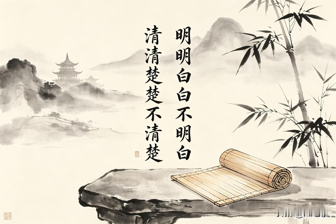 上联:清清楚楚不清楚
下联:明明白白不明白。