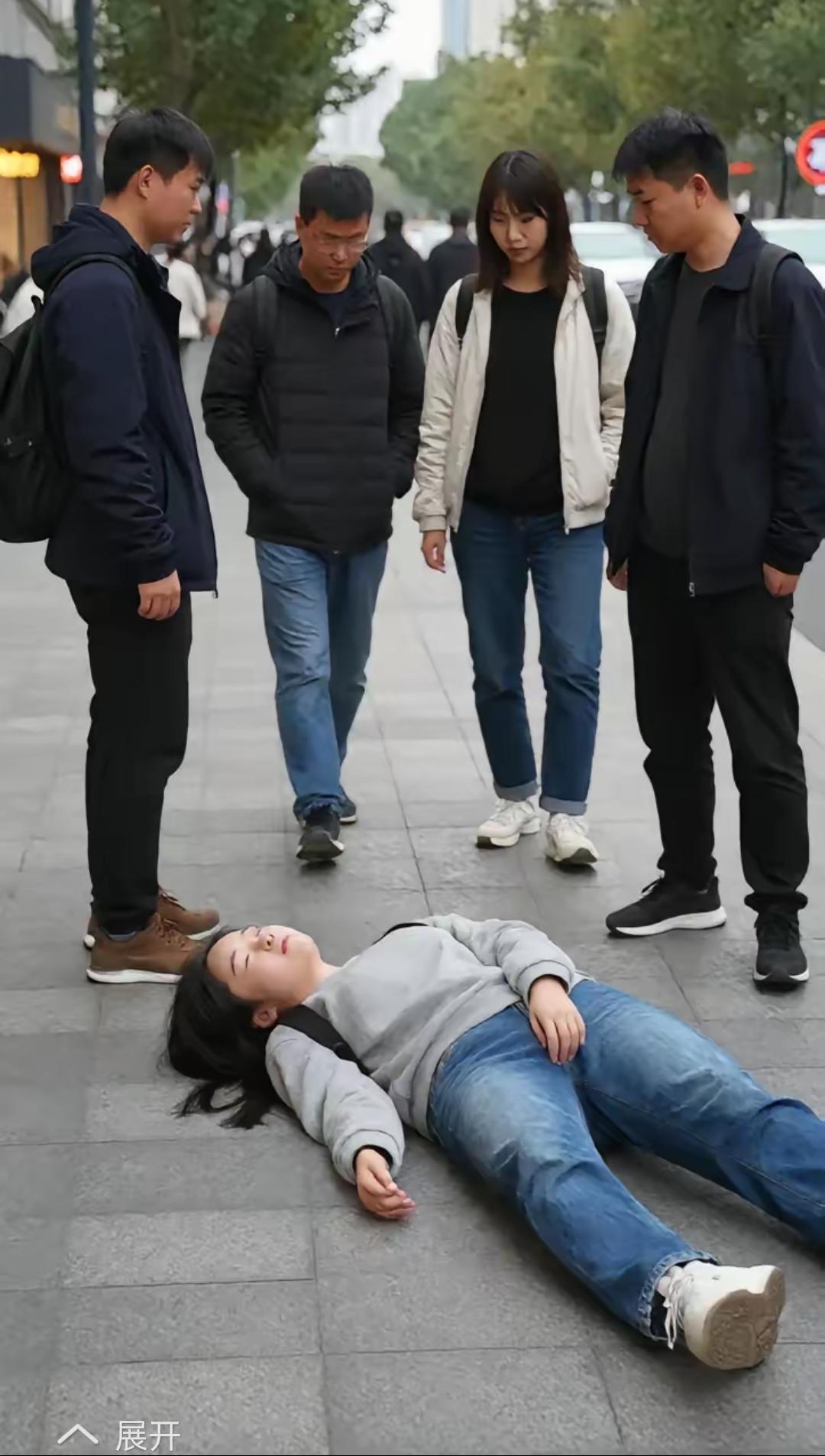 前天下午5点半，张掖路步行街上，一位女大学生突然晕倒。人来人往的街头，四个陌生人