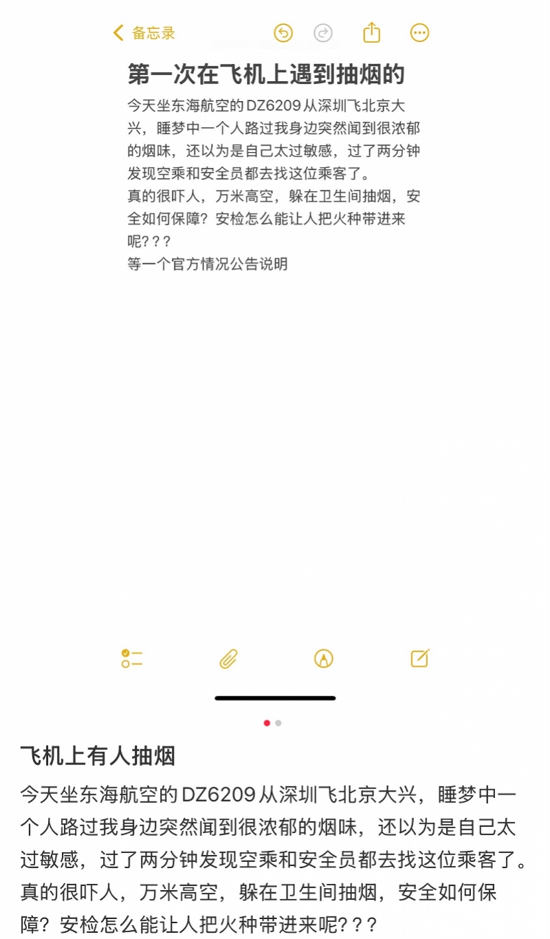 东海航空回应深圳飞北京航班上有旅客抽烟：已处置并移交警方