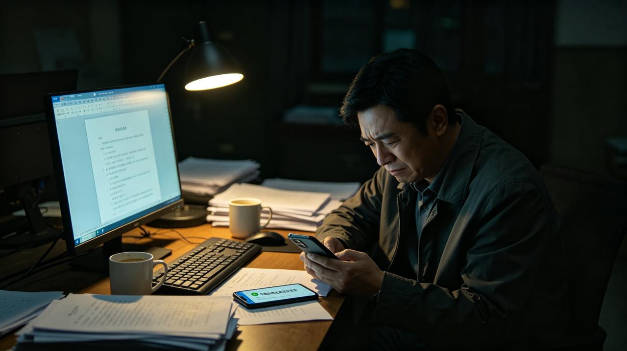 凌晨一点，部门群里还在汇报进度。老张实在熬不住，发了条消息：“实在顶不住了，先睡