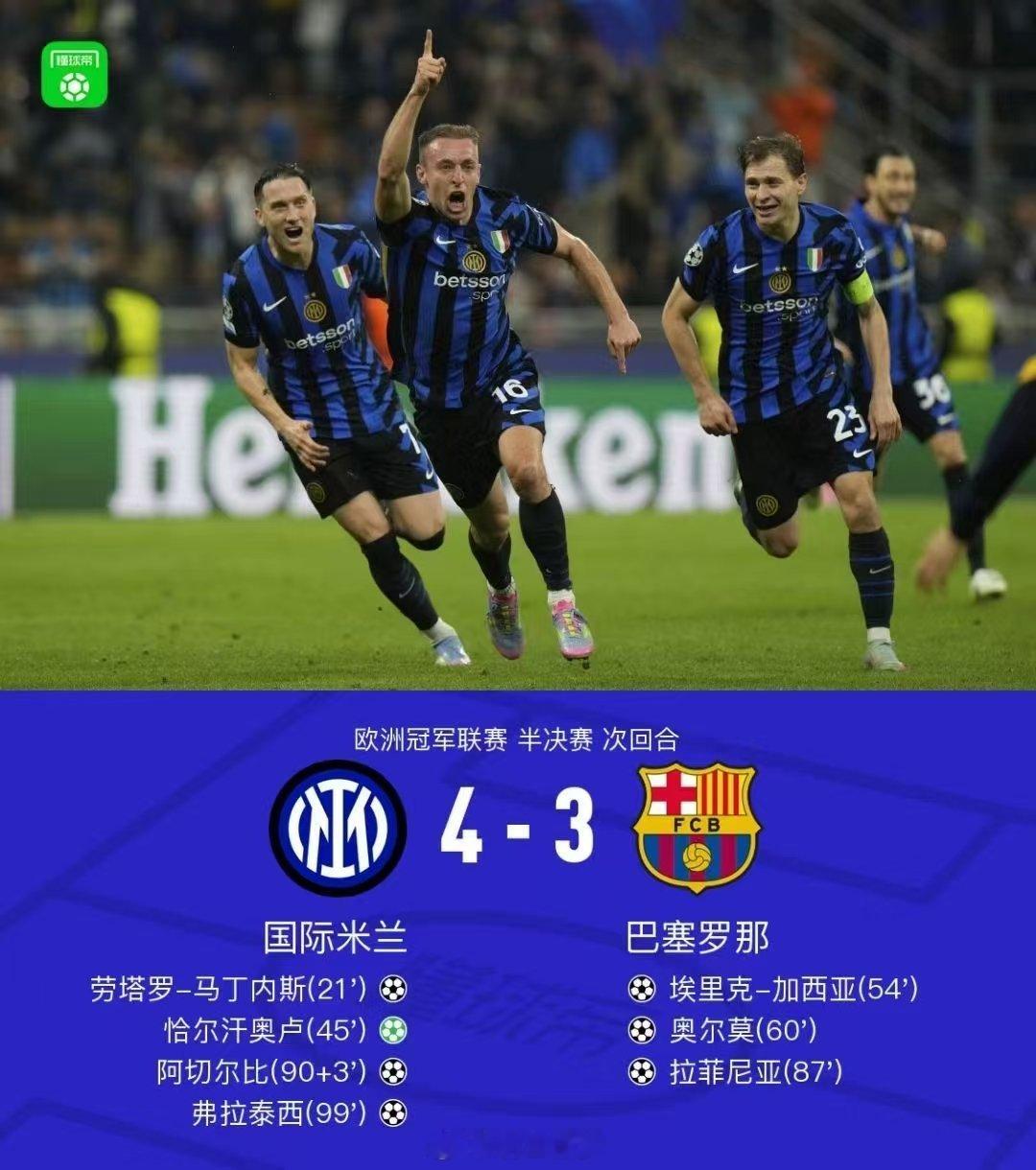 国米4比3巴萨老男孩们，我们一起去慕尼黑吧[苦涩]国际米兰 ​​​