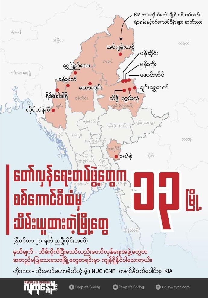 缅北各地地方武装已经控制13个城镇，还有老街、木姐等11个城镇很快就会被攻克。敏