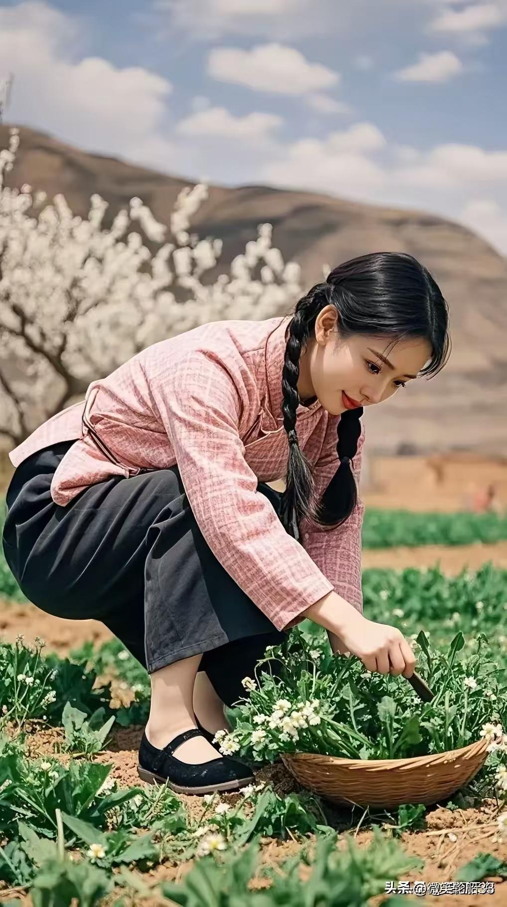 捣炼子·挖野菜
非吝啬，是蹉跎，
挑尽春畦富不过。
富贵如云遮望眼，
此身合在菜