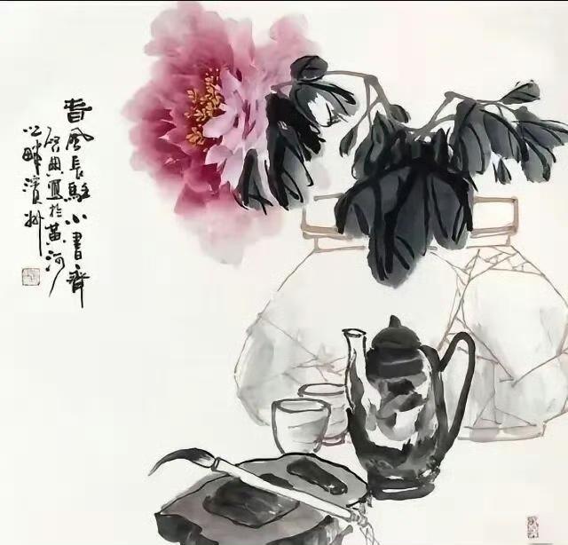 乍启典的画作，墨随意走，笔随心运。那墨色在纸上自然晕染，呈现出独特的韵味，每一笔