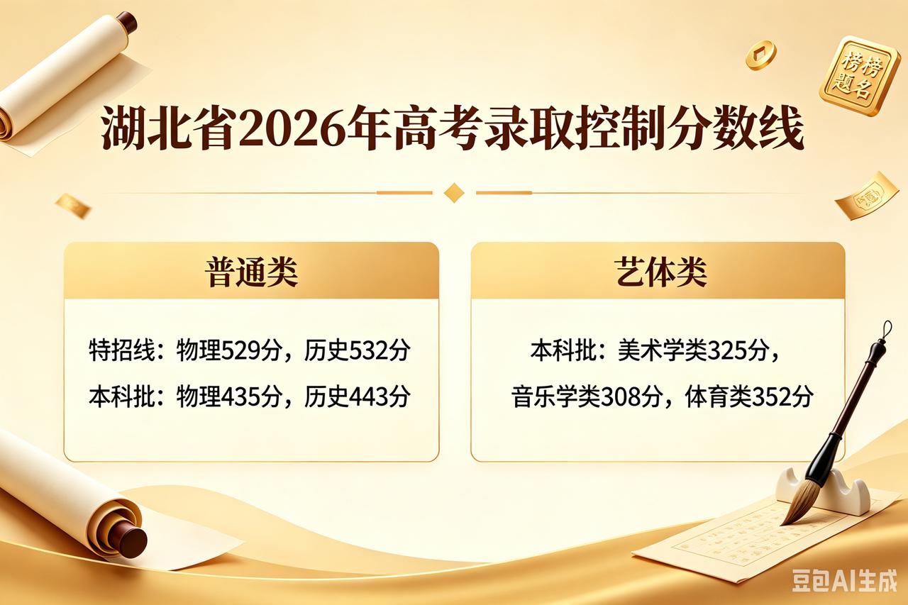湖北2026年高考各批次录取分数线已经对外公布，物理和历史两类考生的分数线出现明
