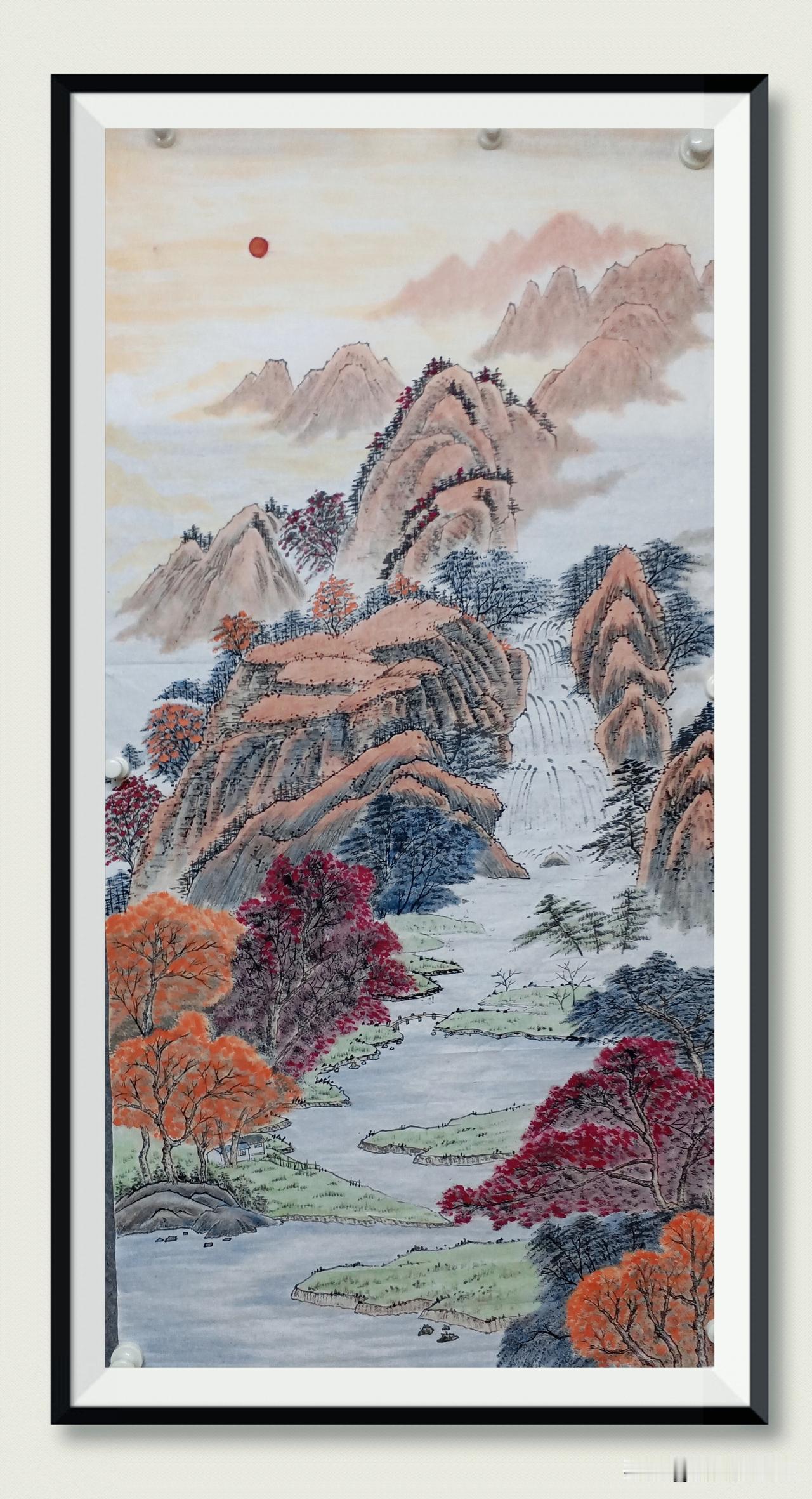 完成四尺国画《醉叶醉秋山》的绘制。干了颜色浅了！