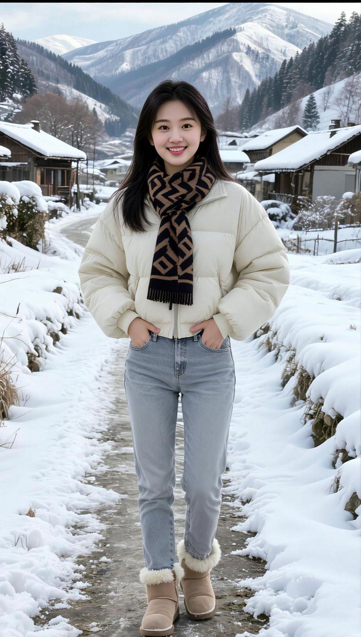 AI雪景清新照 抖音ai创作 高颜值 美女 甜妹