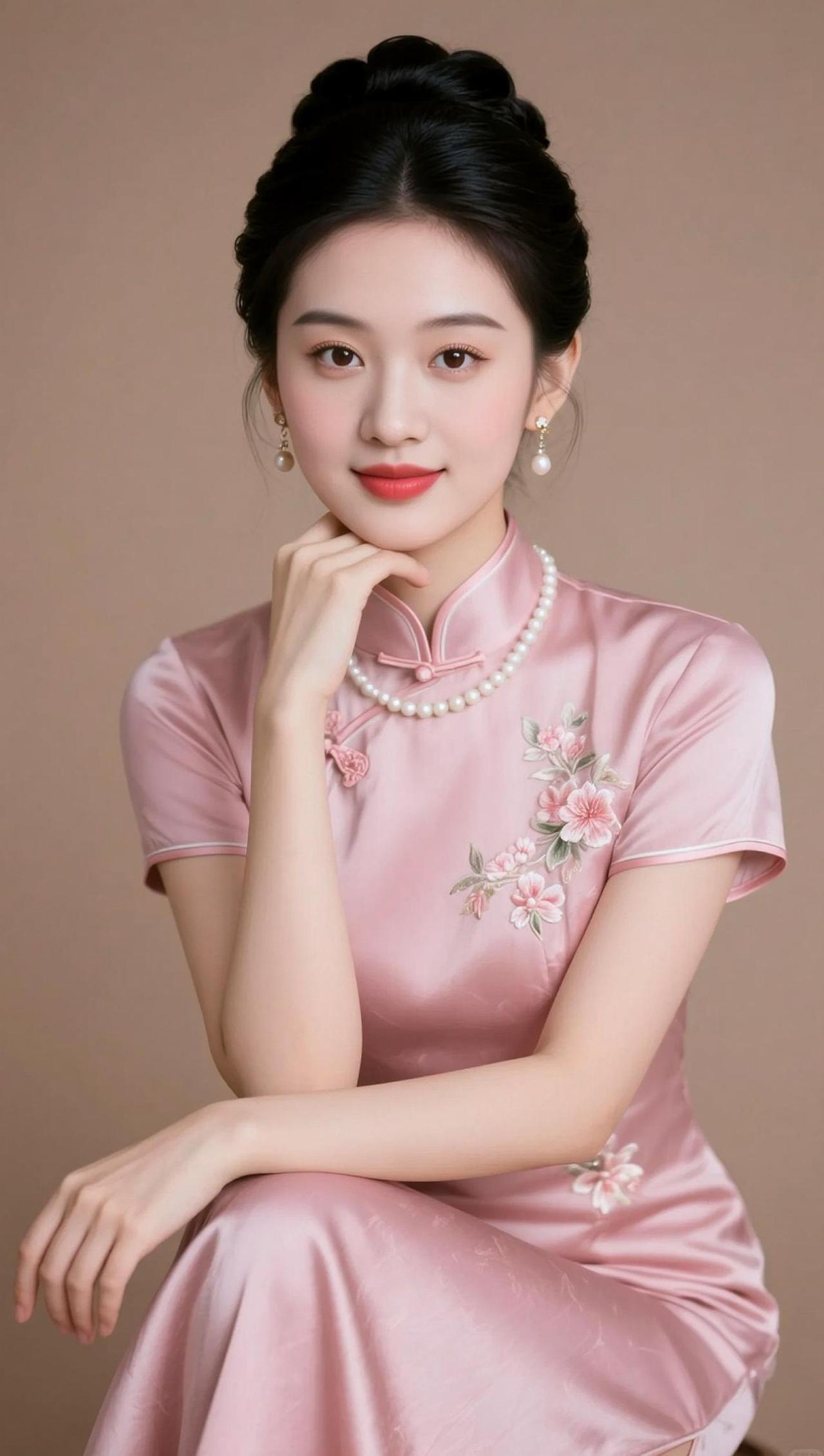 AI粉缎旗袍照 抖音ai创作 我爱旗袍东方之美 旗袍秀一秀女子好温柔 旗袍穿出女