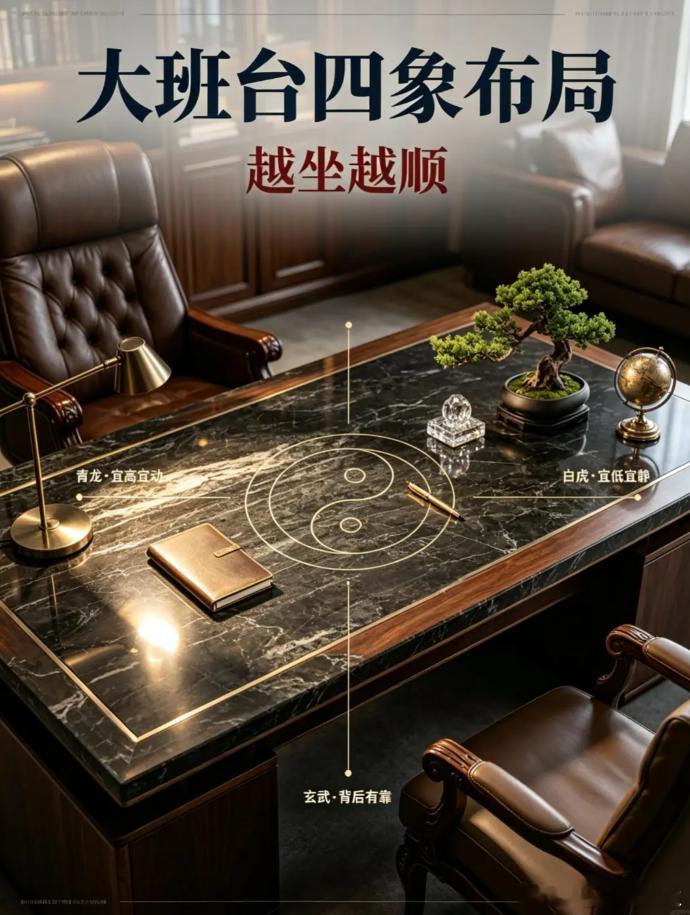 风生水起的老板大班台！很多人摆老板桌只知道干净就行，其实老祖宗的四象方位用上了，