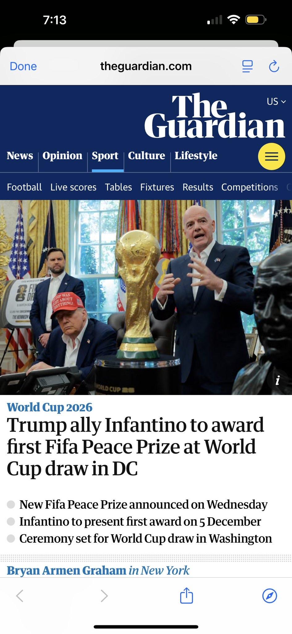 没有诺贝尔和平奖，那就来一个FIFA和平奖呗

国际足联主席詹尼·因凡蒂诺将于 