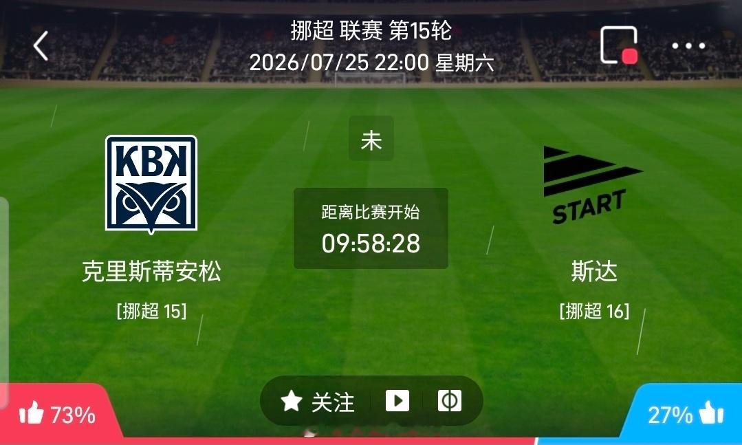 【足球】周六205挪超联赛方向：克里斯蒂安松vs斯达挪超：克里斯蒂安松VS斯达时