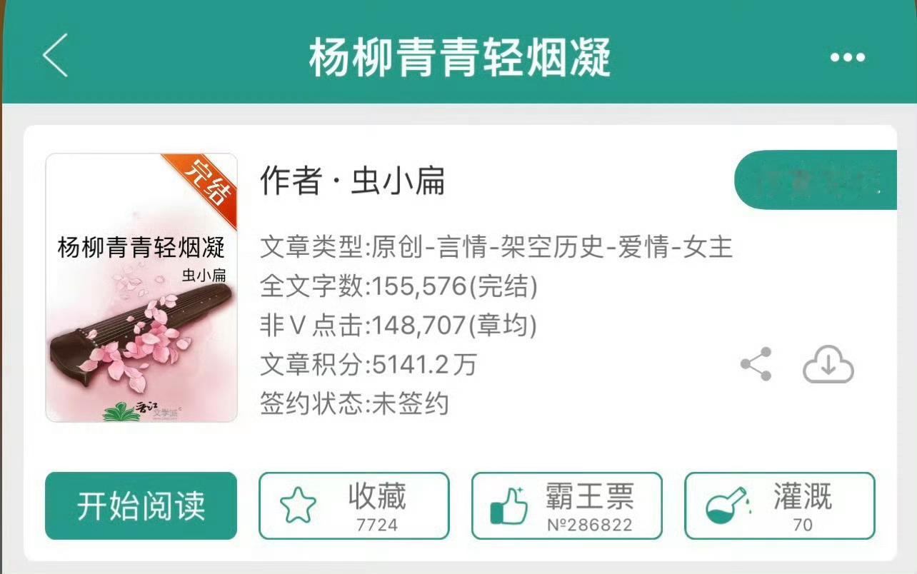 小说推荐：《杨柳青青轻烟凝》 作者:虫小扁简评：淡定面瘫女主vs傲娇自负男主，先