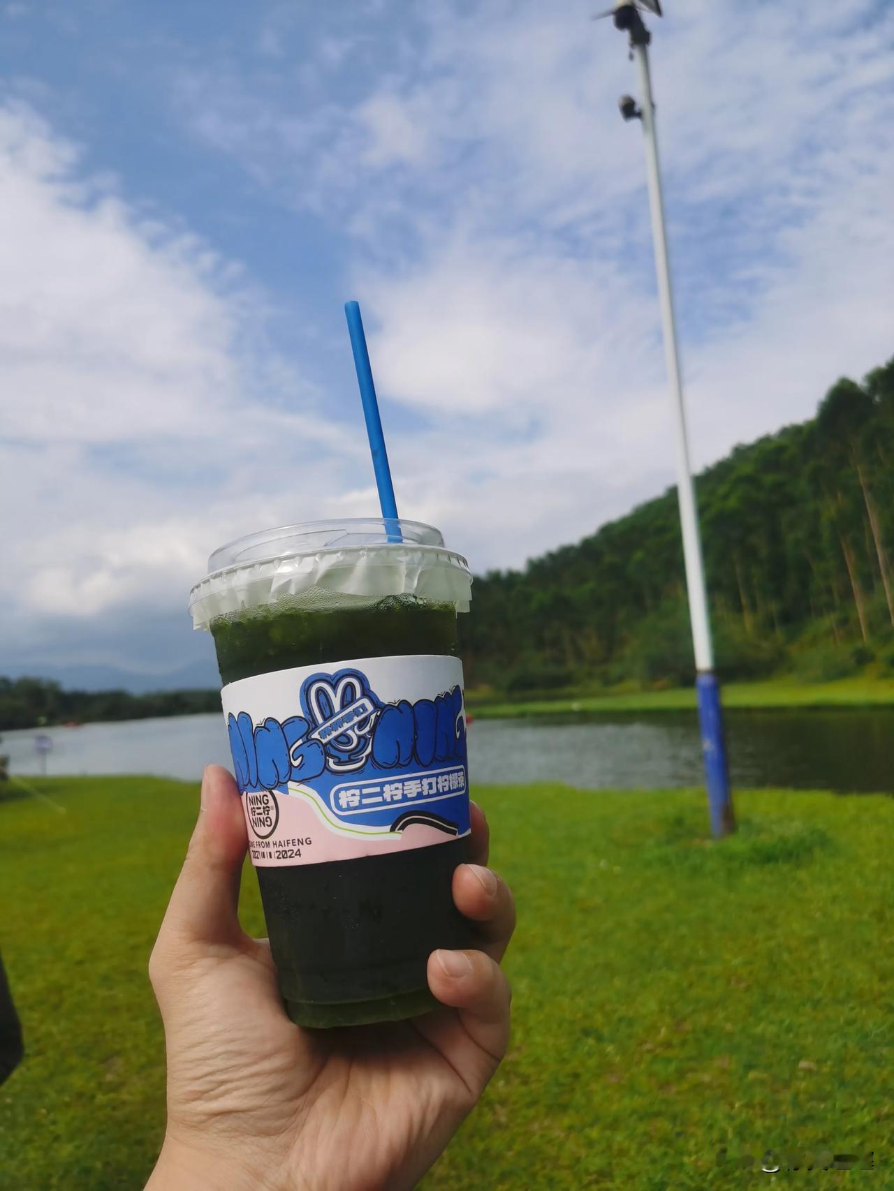 在这绿意盎然的户外，一杯清爽的手打柠檬茶在手，开启惬意时光。身旁是丰盛的美食，家