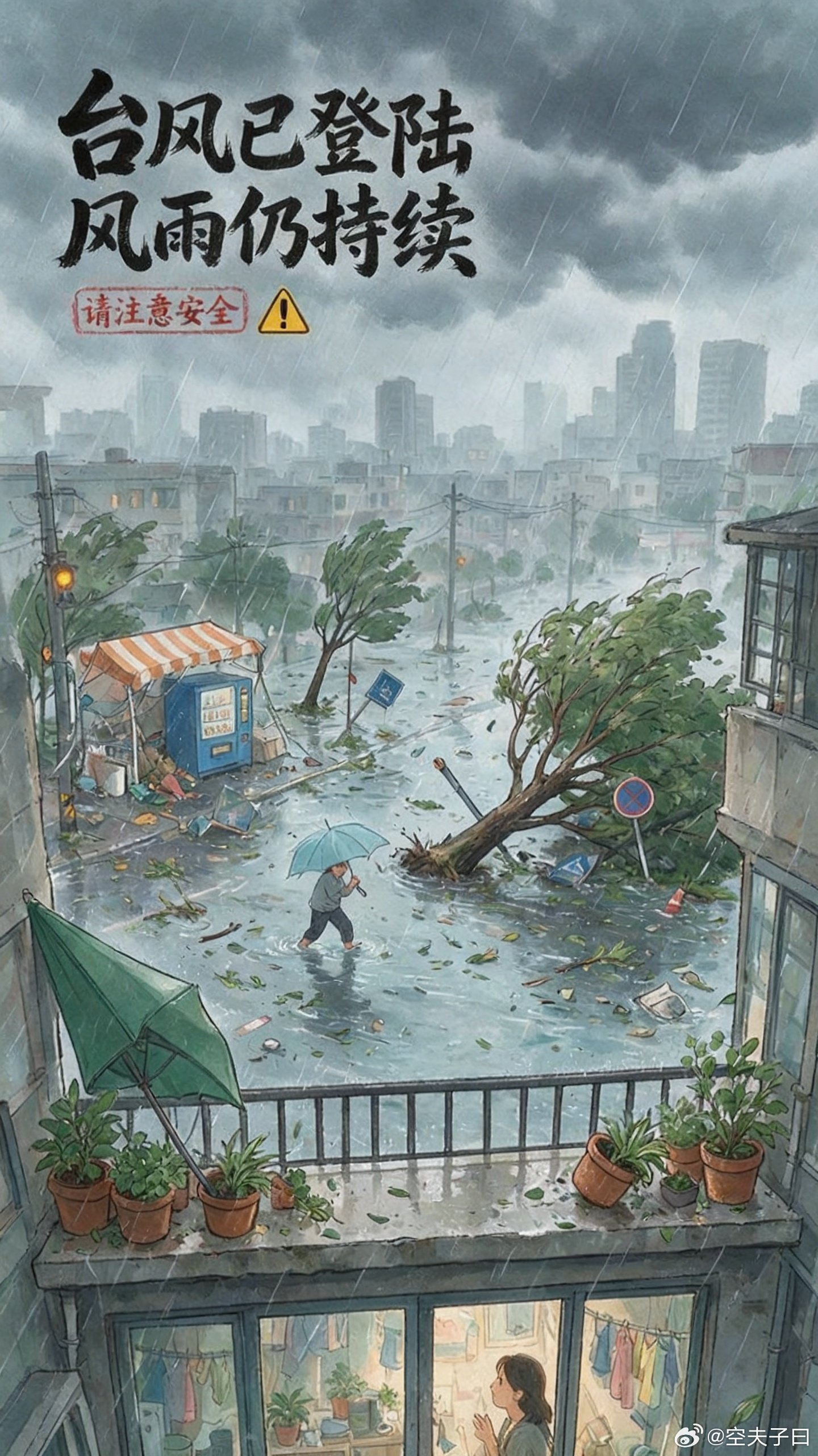白海豚台风虽已登陆，风雨仍在持续，安全第一！迎战台风白海豚普陀在行动风雨同舟抗台