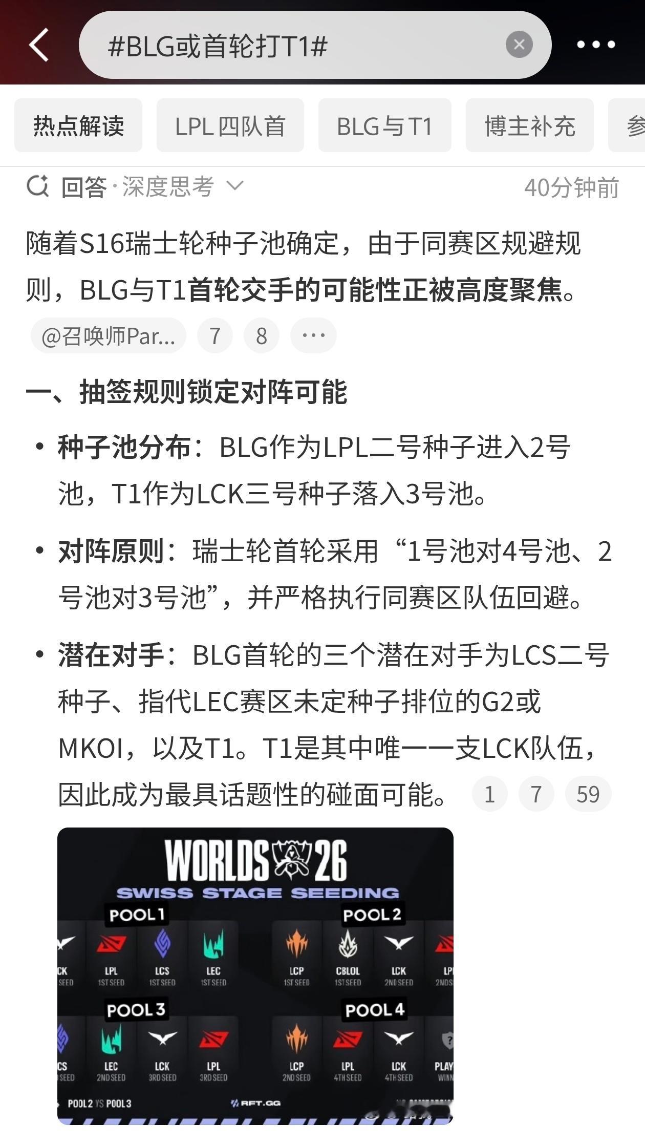 BLG或首轮打T1就两队的交手渊源来说，这要是真撞上，绝对是首轮最顶的对局。国际