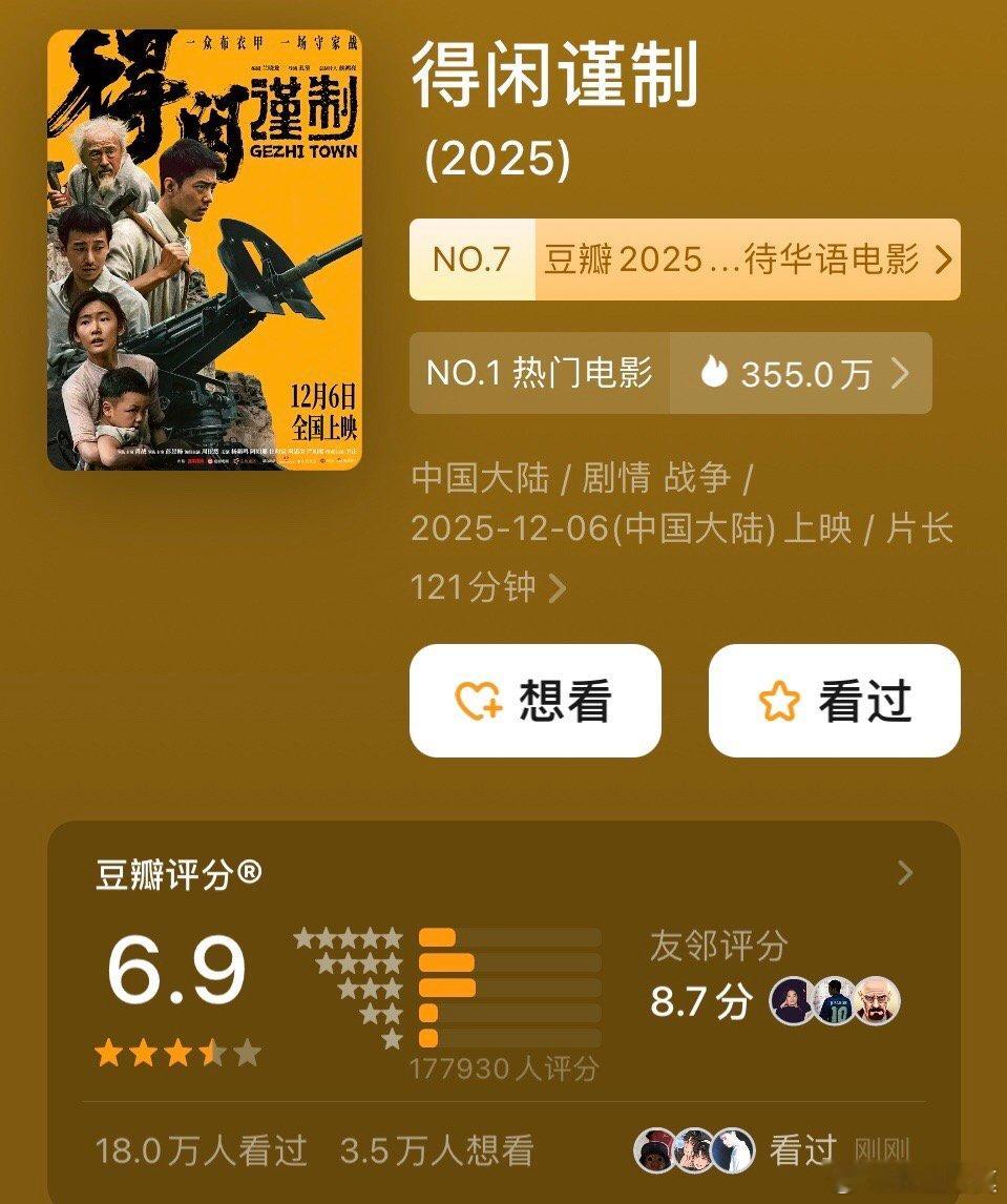 得闲谨制豆瓣开分6.9  《得闲谨制》豆瓣开分6.9。打分人数接近18万。个人觉