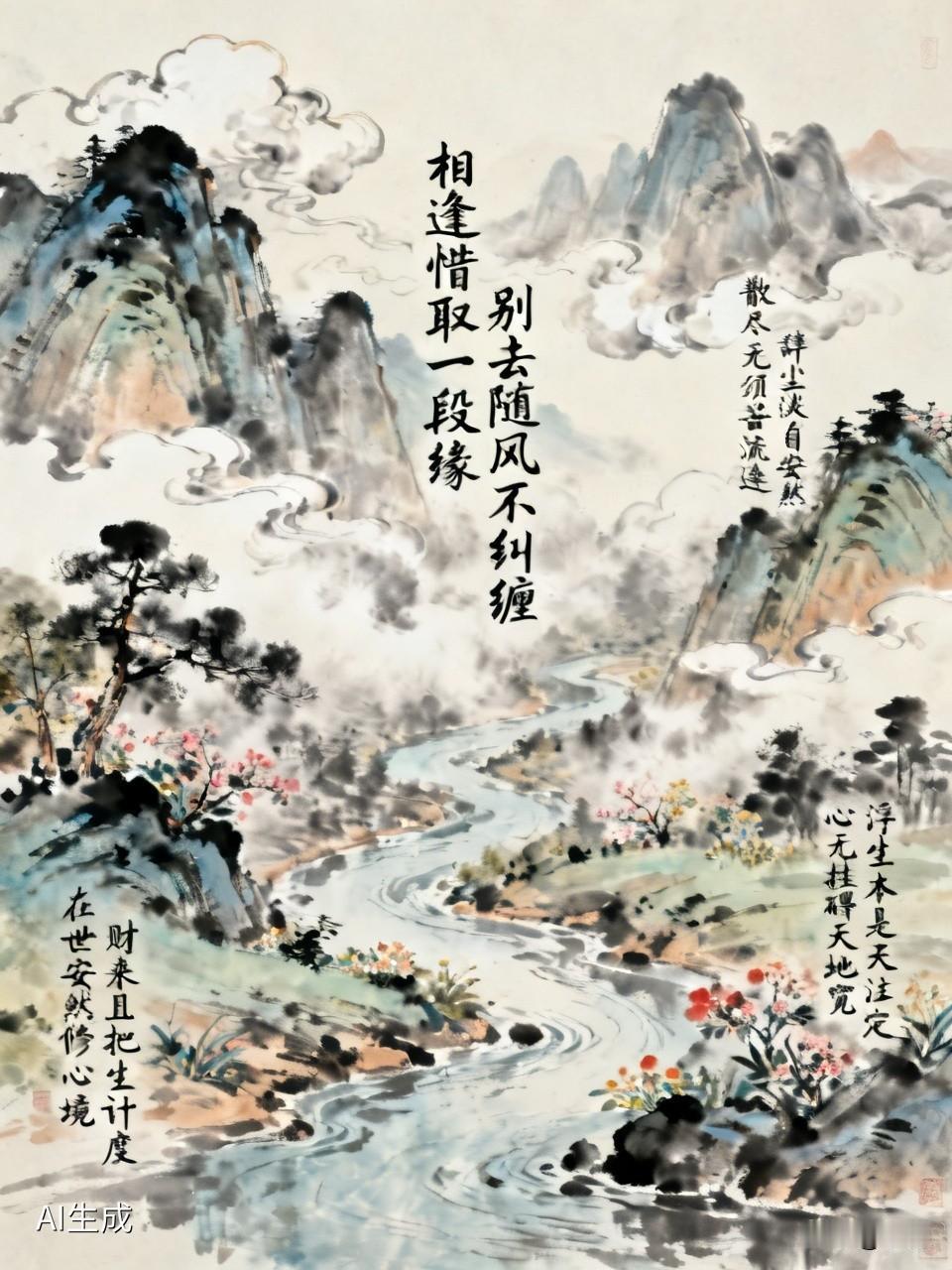相逢惜取一段缘，
别去随风不纠缠。

财来且把生计度，
散尽无须苦流连。

在世