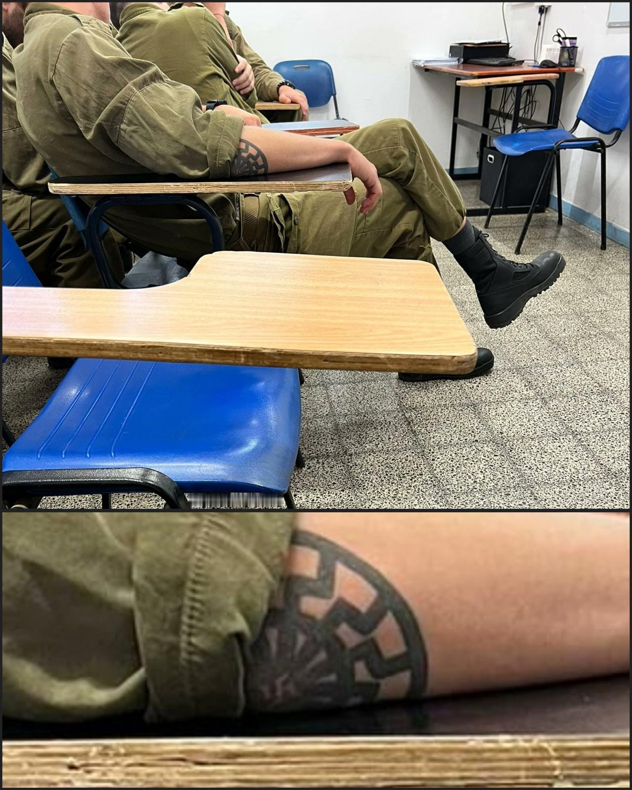 分享了一张图片，一个身着以色列国防军的士兵手臂图，图片被描述为“亚速旅的一个标志