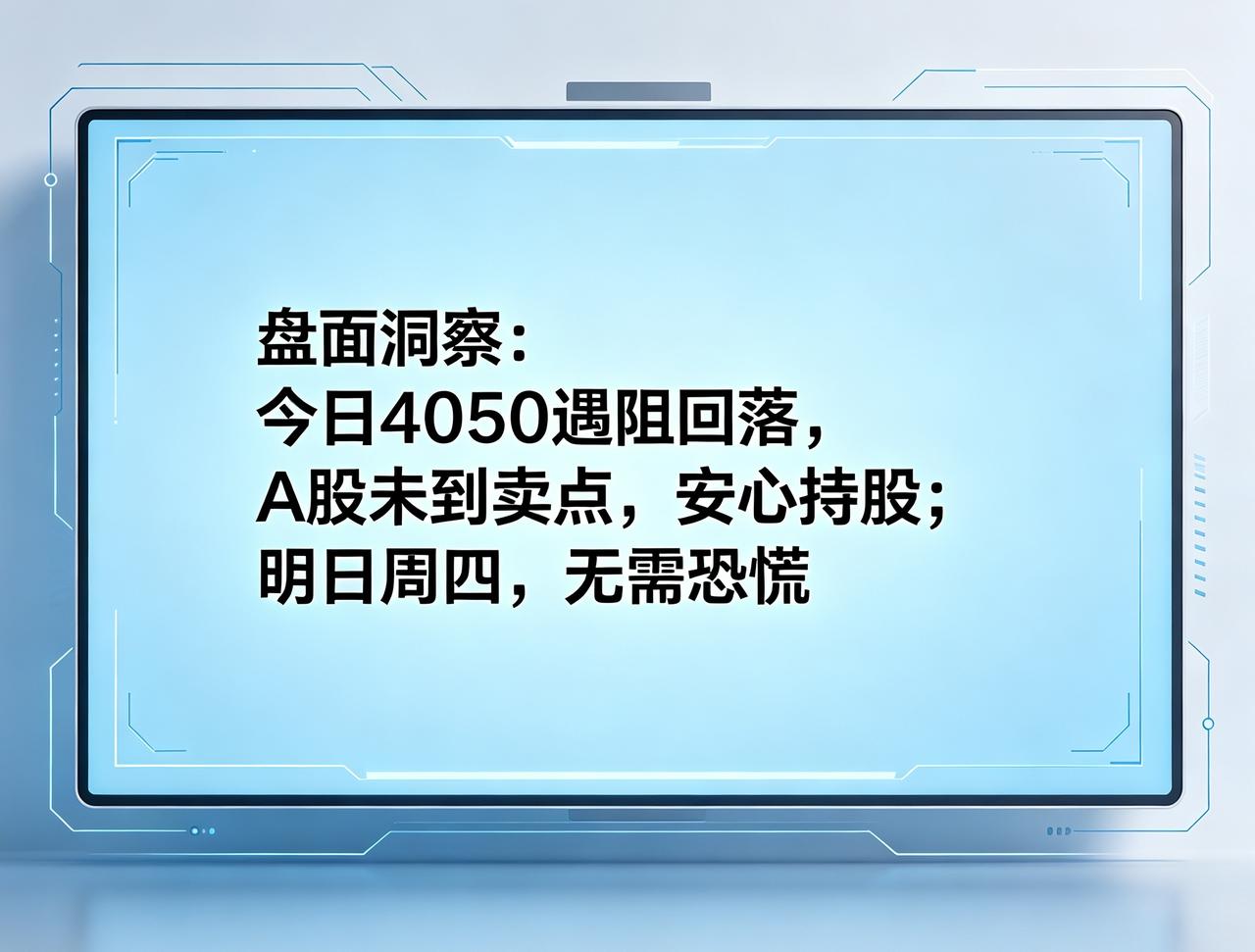 盘面洞察：今日4050遇阻回落，A股未到卖点，安心持股；明日周四，无需恐慌

提