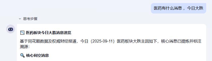 对股民而言，实用的AI工具还的是阿顺家（同花顺）。今天（9月11日）医药板块集体