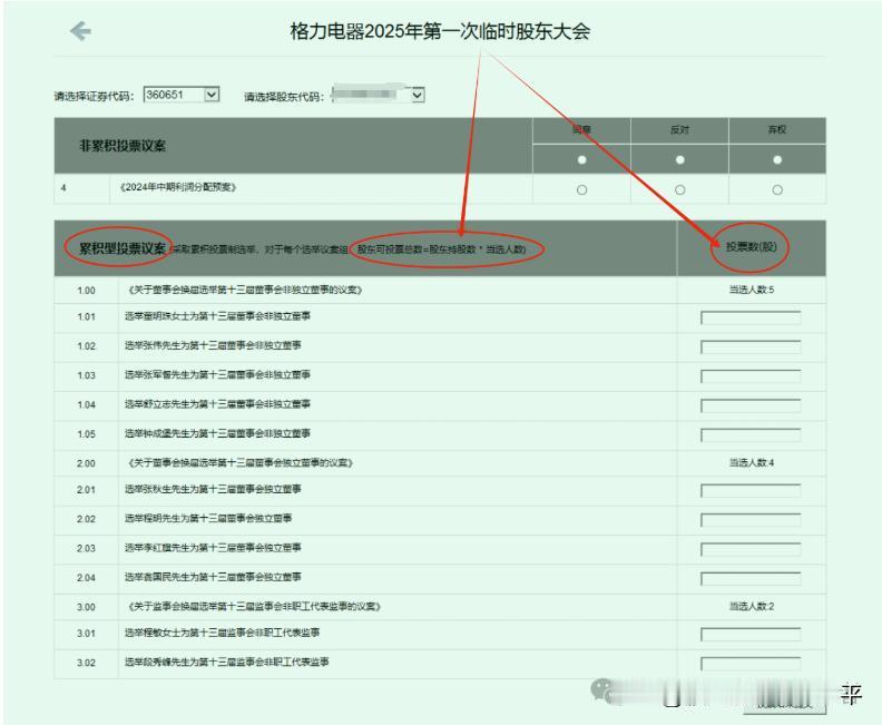正确投票是填写股数
