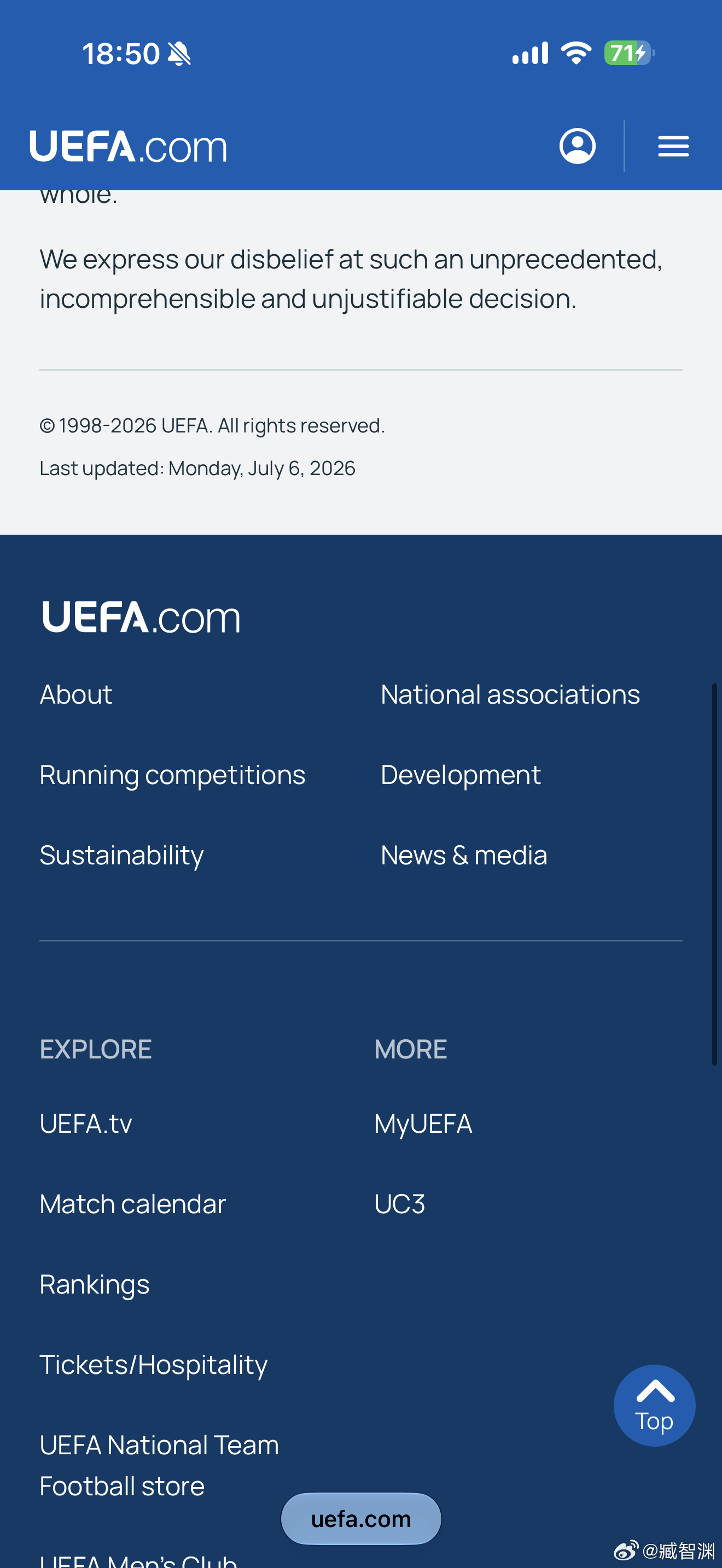 欧足联声明欧足联UEFA官网声明，硬刚FIFA！以下为中文翻译：昨天，对球员福拉
