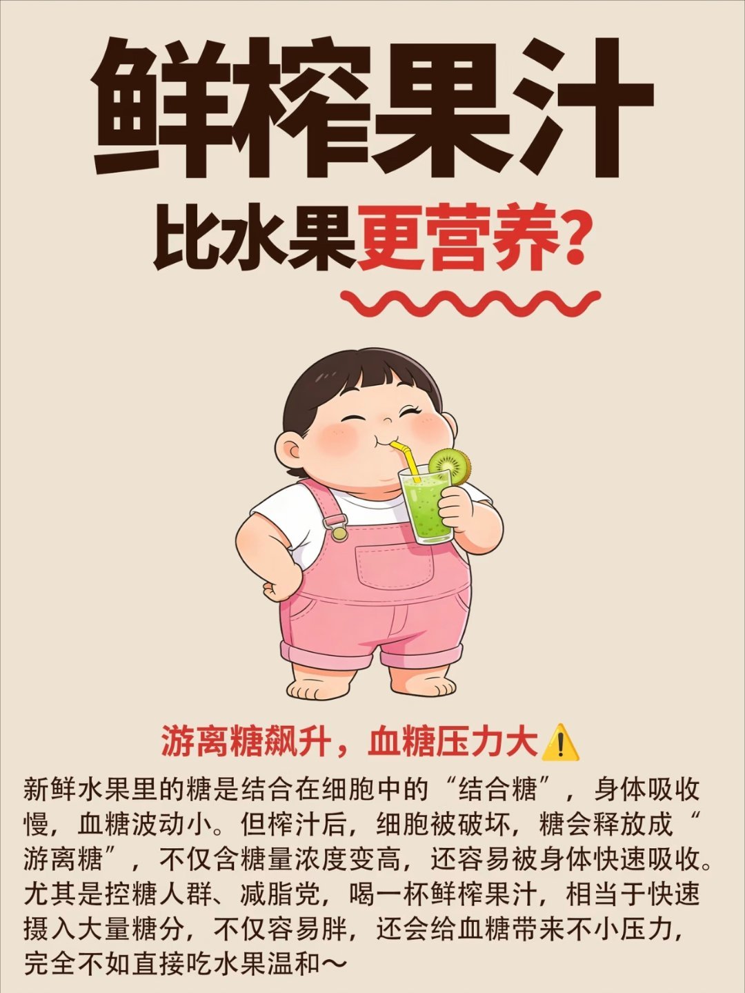 水果只要榨汁就会丢营养常喝果汁对血糖不友好水果榨汁后，不仅营养会打折扣，对血糖的
