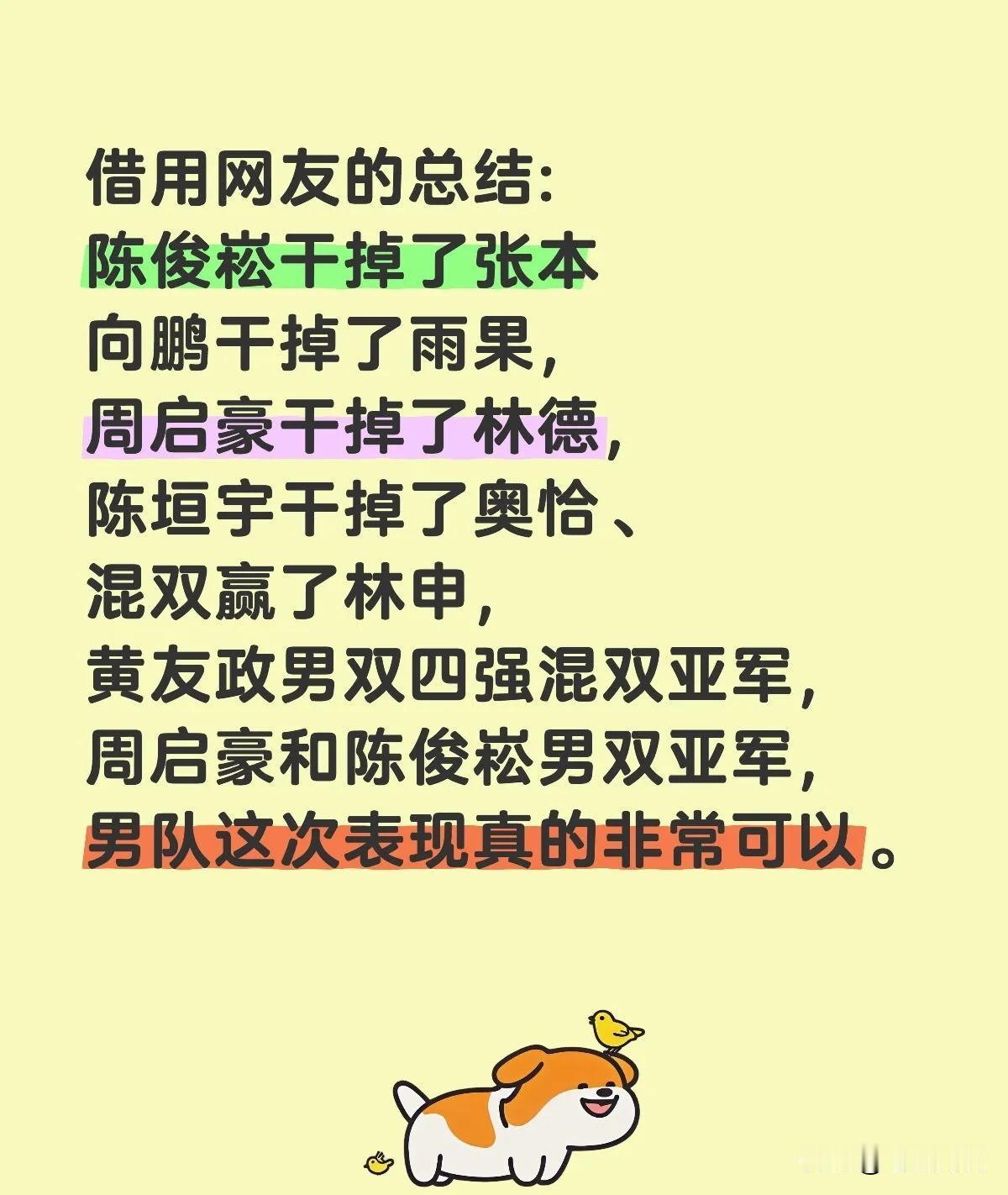 总结一下：现在张本连白告的手都摸不到了[偷笑]
女主不在，男队这次可富裕了！看来