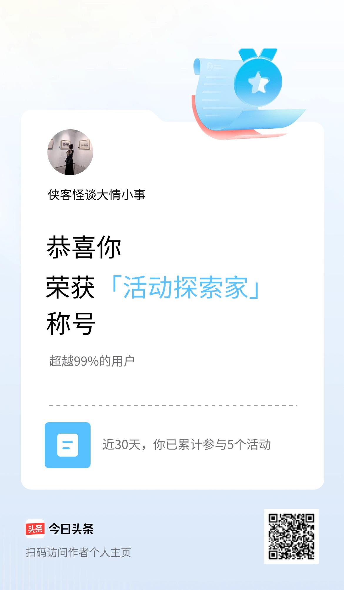 我在头条获得「活动探索家」称号