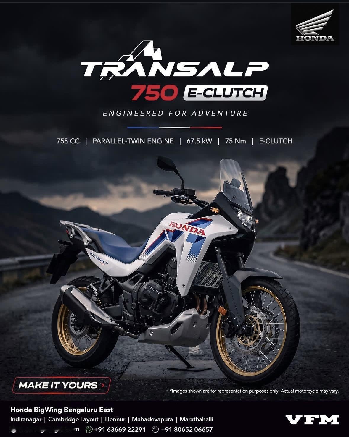 狂风卷起尘土，一台白蓝红配色的本田XL750 Transalp静静停在崎岖的山路