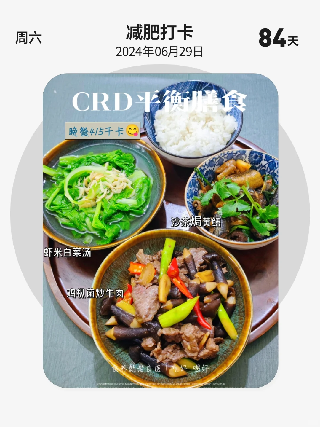 减肥打卡 | 第 84 天，CRD平衡膳食，晚餐