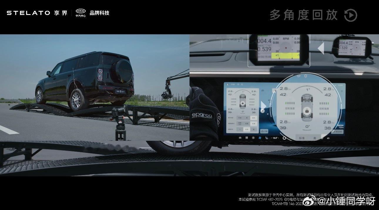 享界G9通过中汽中心智能底盘技术认证在50cm交叉轴极限测试姿态之下，享界G9四