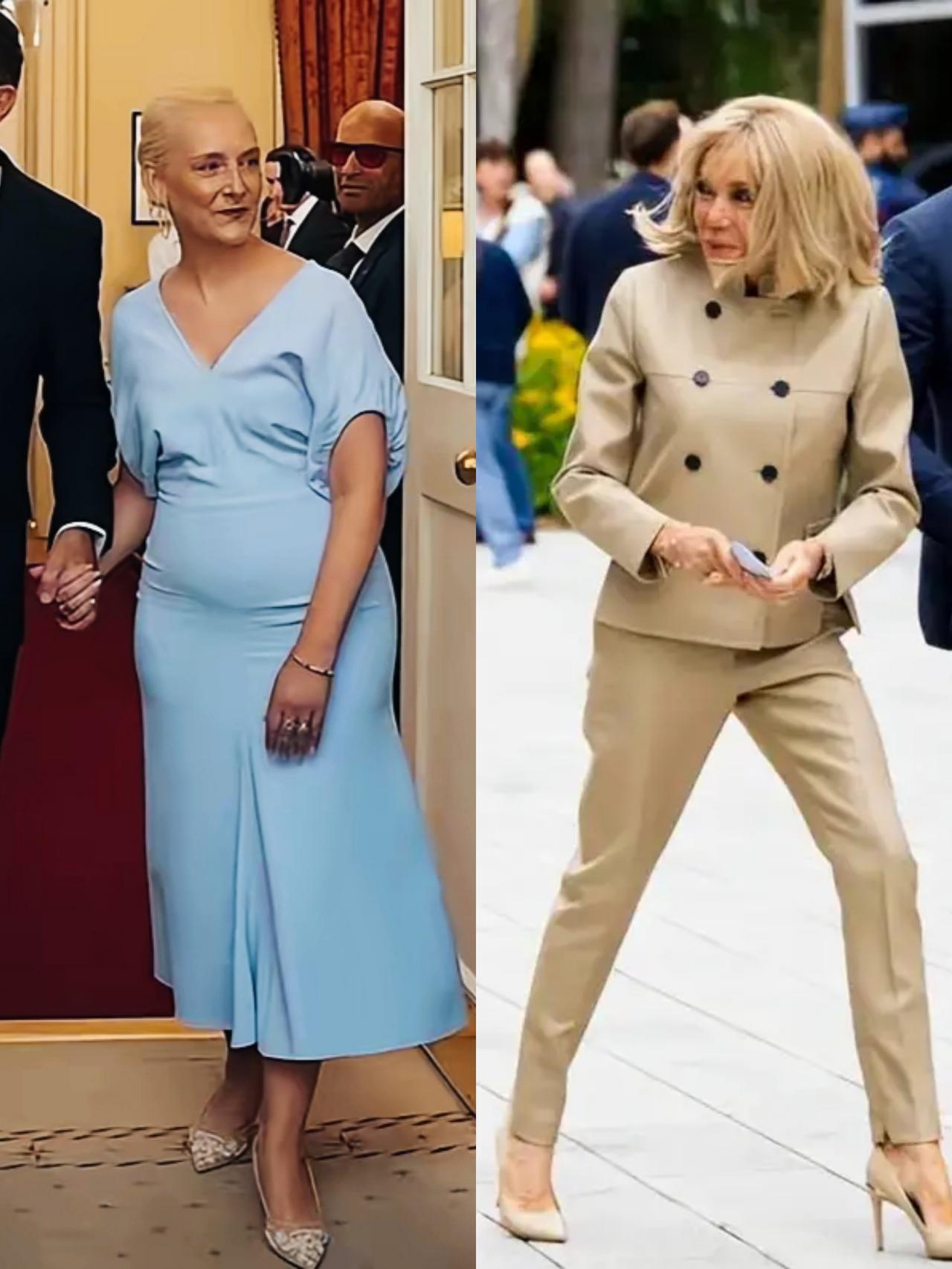 如果只看身材的话，马克龙妻子布丽吉特是不是比英国新首相的妻子更优秀啊？
马克龙妻