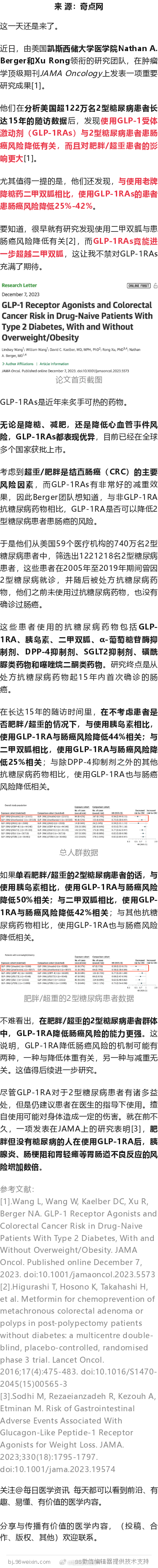 JAMA子刊：碾压二甲双胍！超百万人研究发现，GLP-1受体激动剂与肠癌风险降低