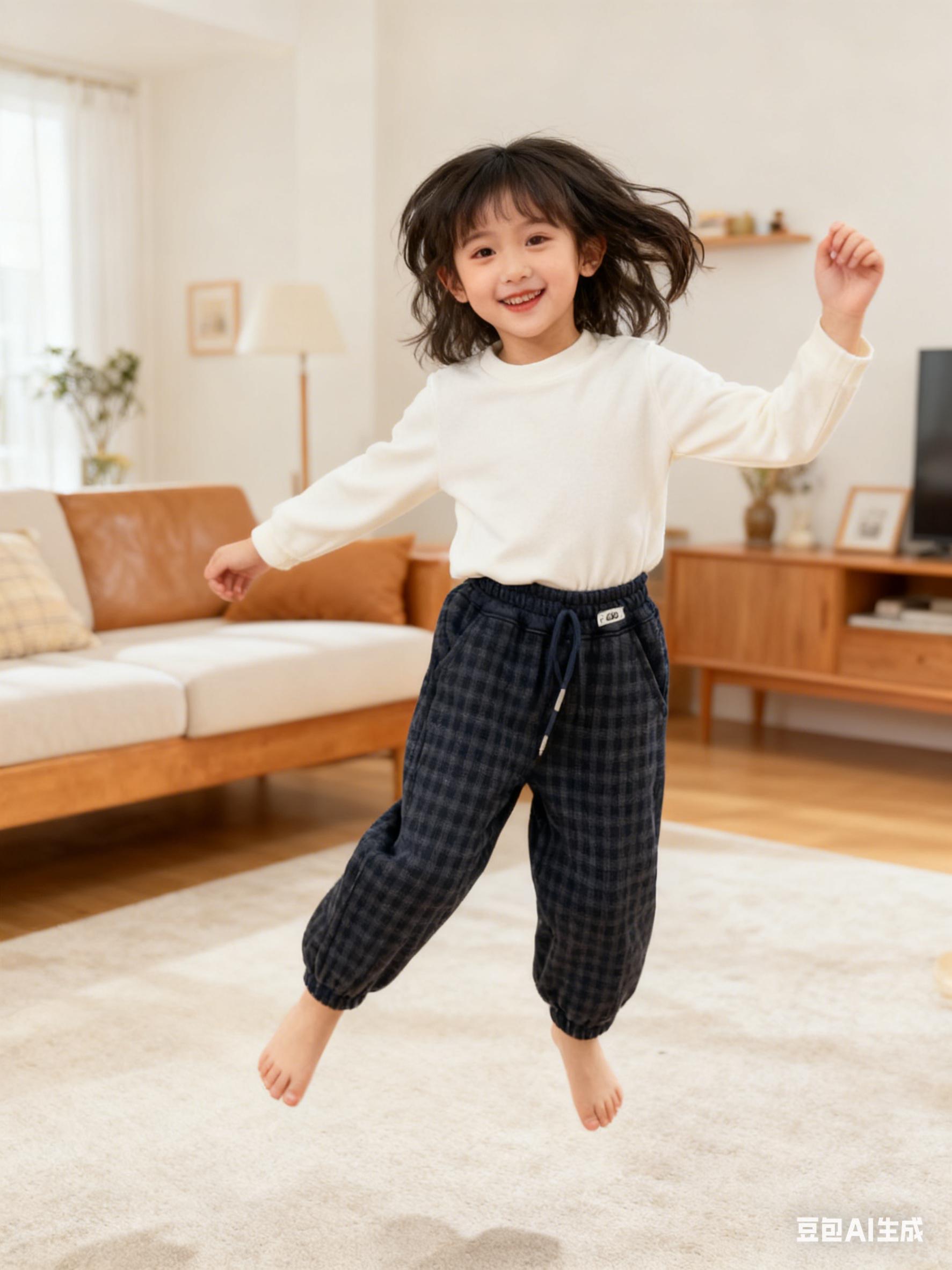 【500克加绒】男女童格子运动裤宽松舒适皮筋口保暖-亲萌鱼-8858