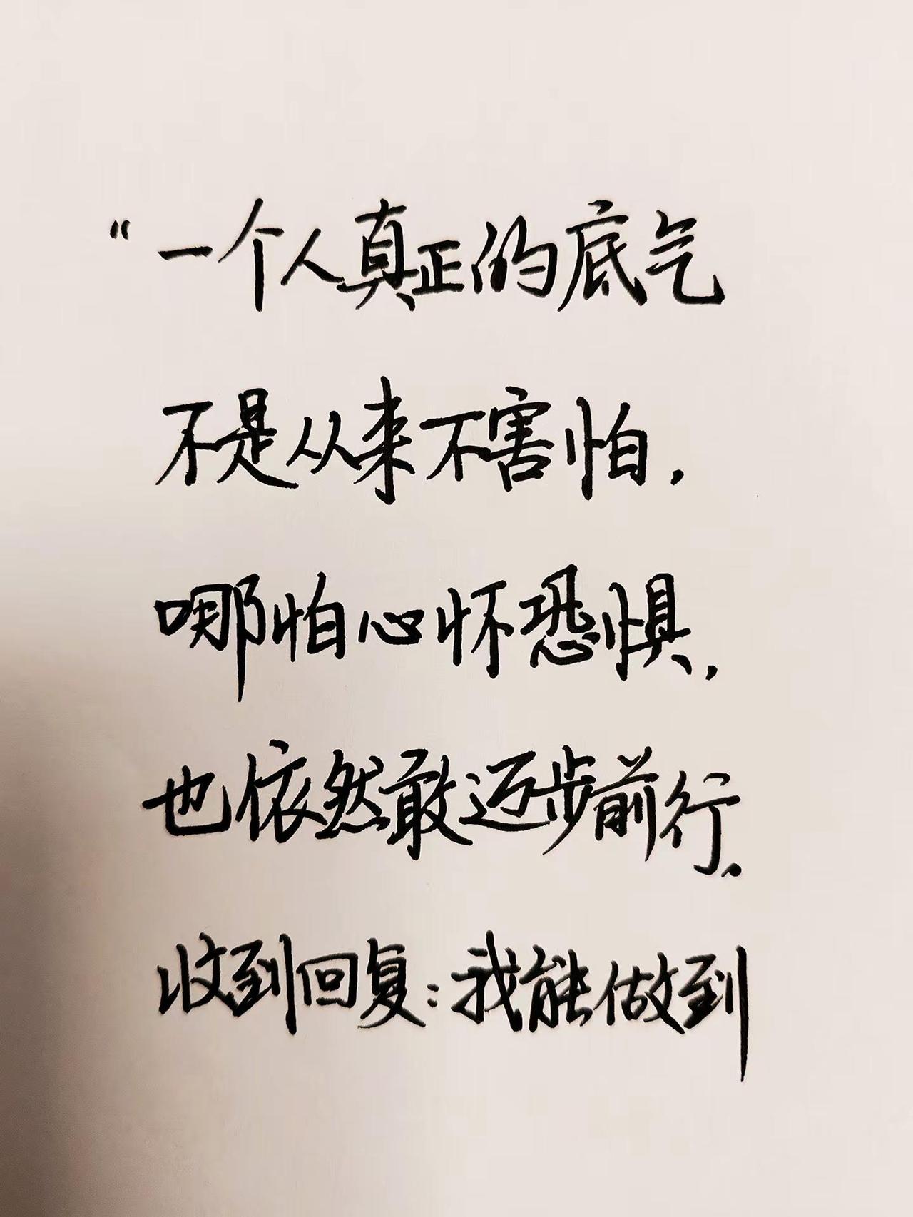 "一个人真正的底气，不是从来不害怕， 哪怕心怀恐惧， 也依然敢迈步前行。 励志手