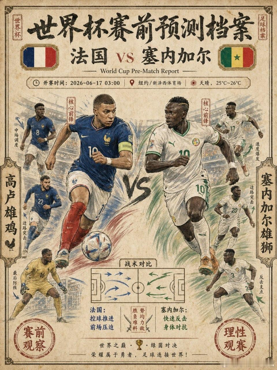 预测开球：塞内加尔预测方向：让胜预测比分：2-0，3-0，3-1预测角球：大于9