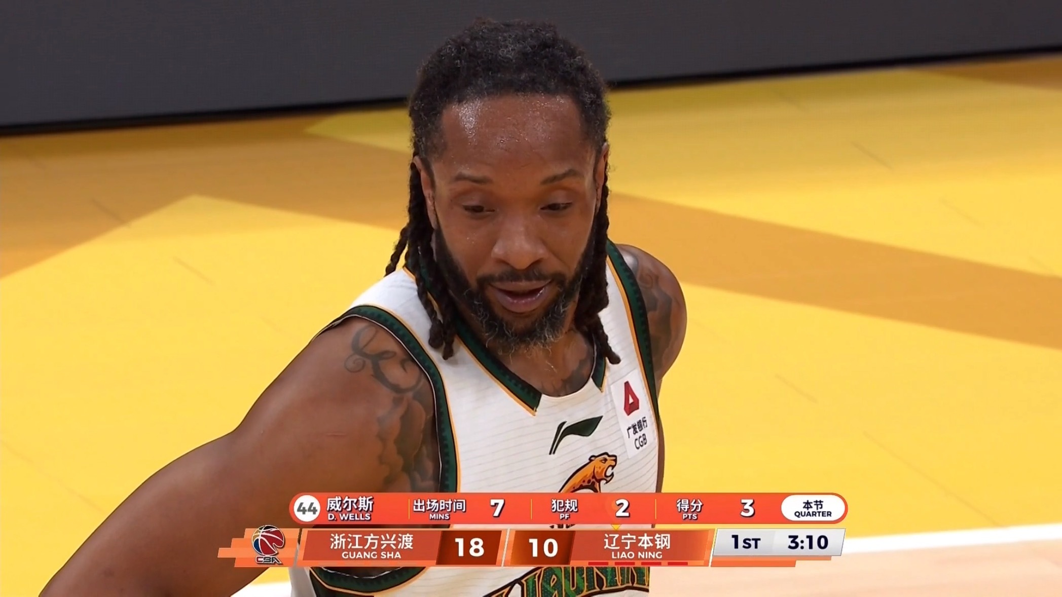 关键球员威尔斯第一节还没结束已经两次犯规了辽宁男篮