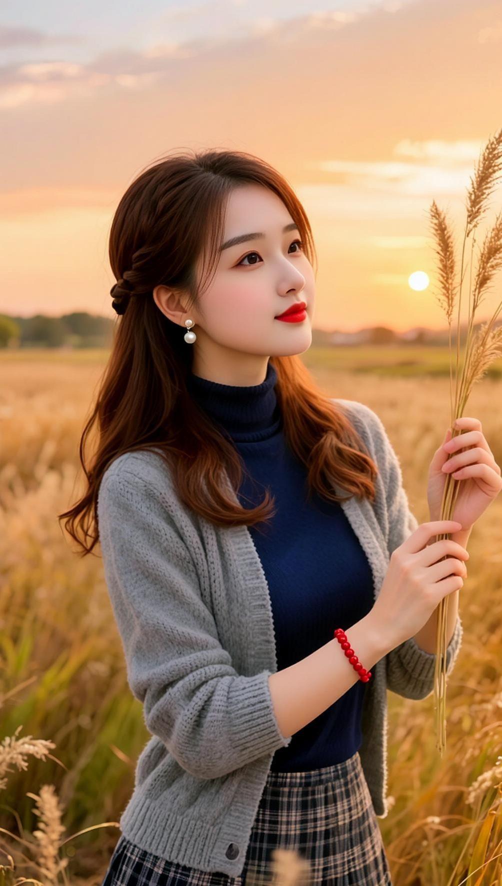 AI田园逆光照  颜值在线 甜美写真 长发发型