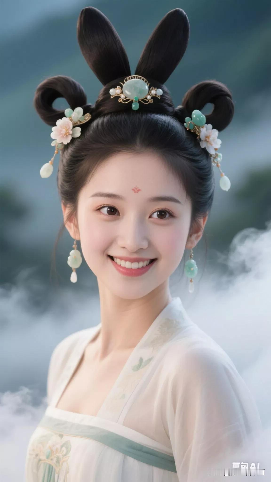 仙气飘飘的古典美人，宛如画中走出的仙女张立启原创书画AI作品古仕女发髻集锦第37